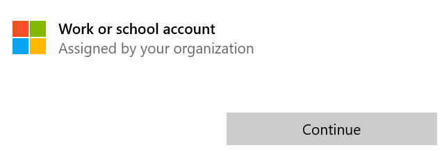 Work or school account above Continue button